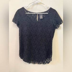 Black lace scoop neck and hem tshirt